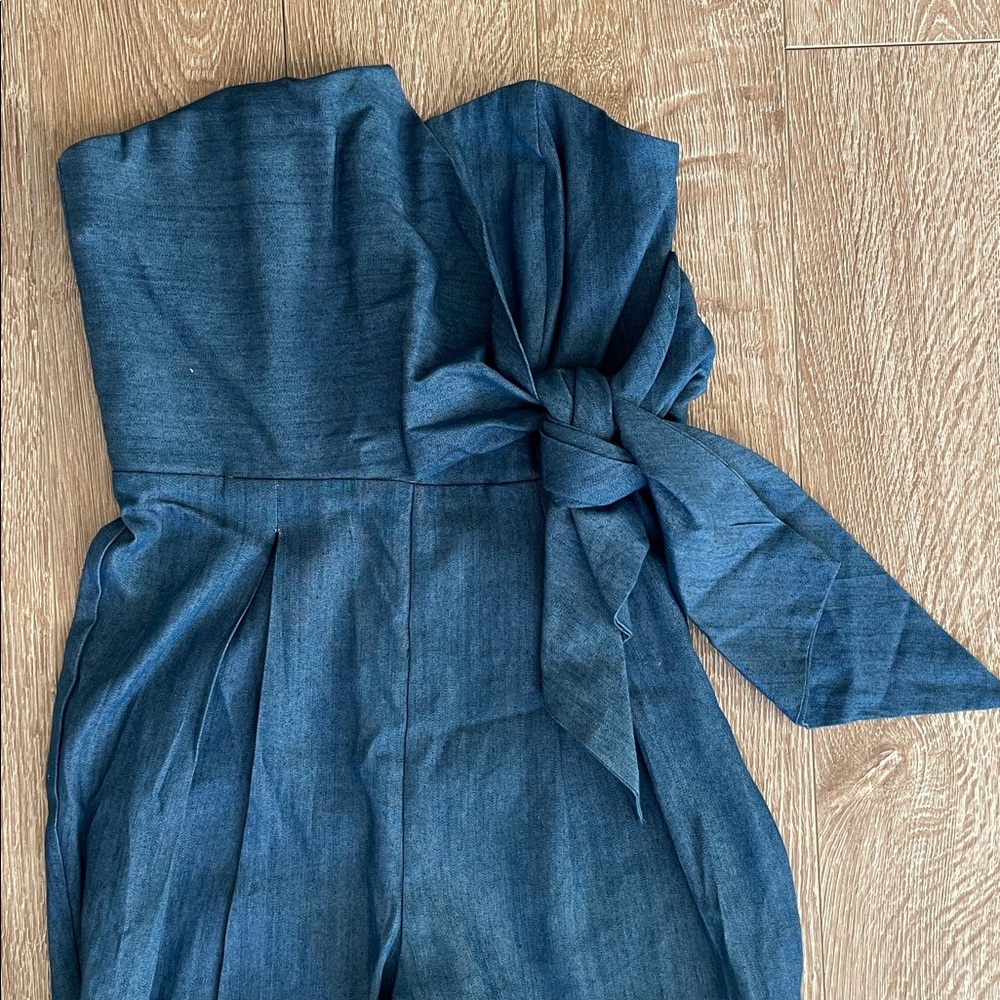 Strapless Denim Jumpsuit Sz Small - Picture 2 of 6